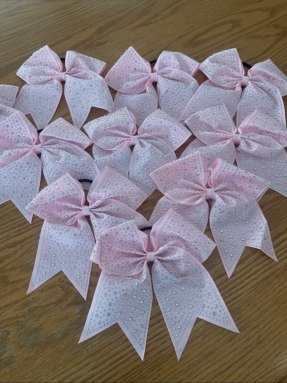 NEW Pink Rhinestone Cheer Hair Bows Set of 10 🌼